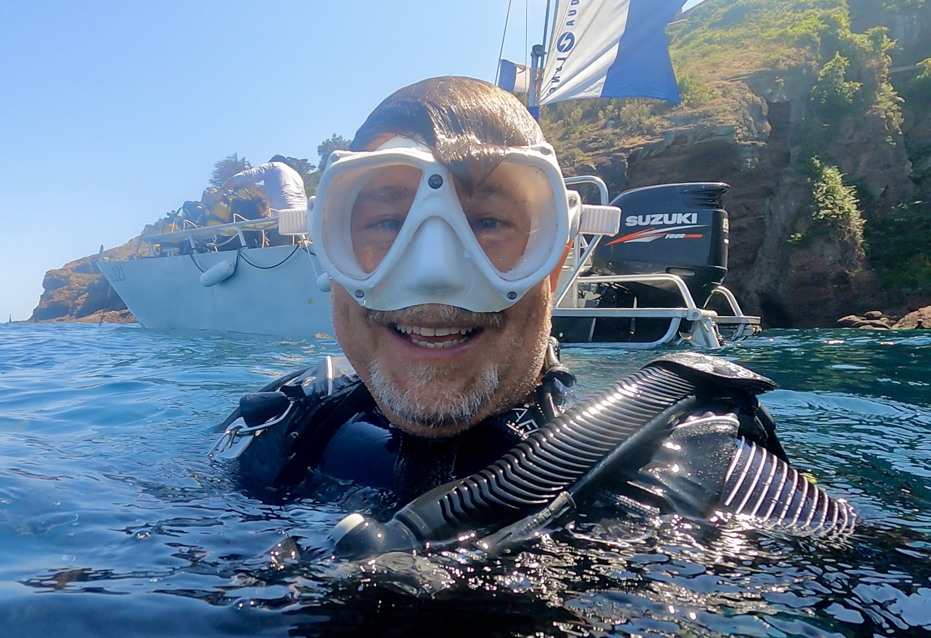 Olivier Espinasse avec son masque de plongée